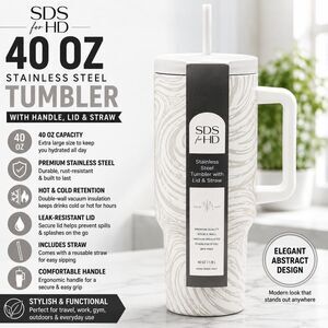 SDS for HD 40 oz Stainless Steel Tumbler Handle Lid Straw White Abstract Travel